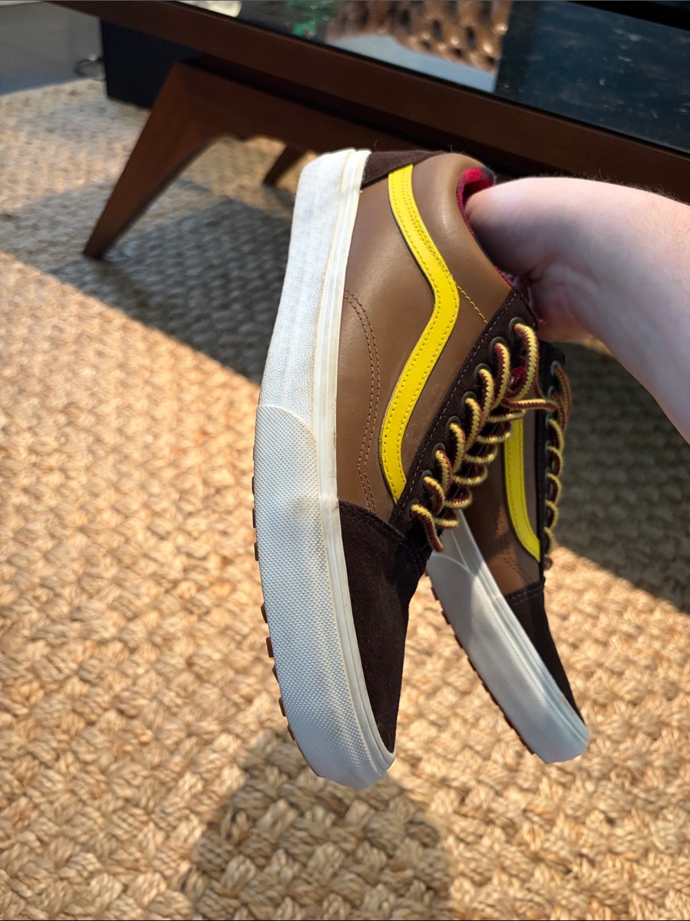 Vans Old Skool Brown Yellow Plaid Lined Sneakers - Picture 8 of 9